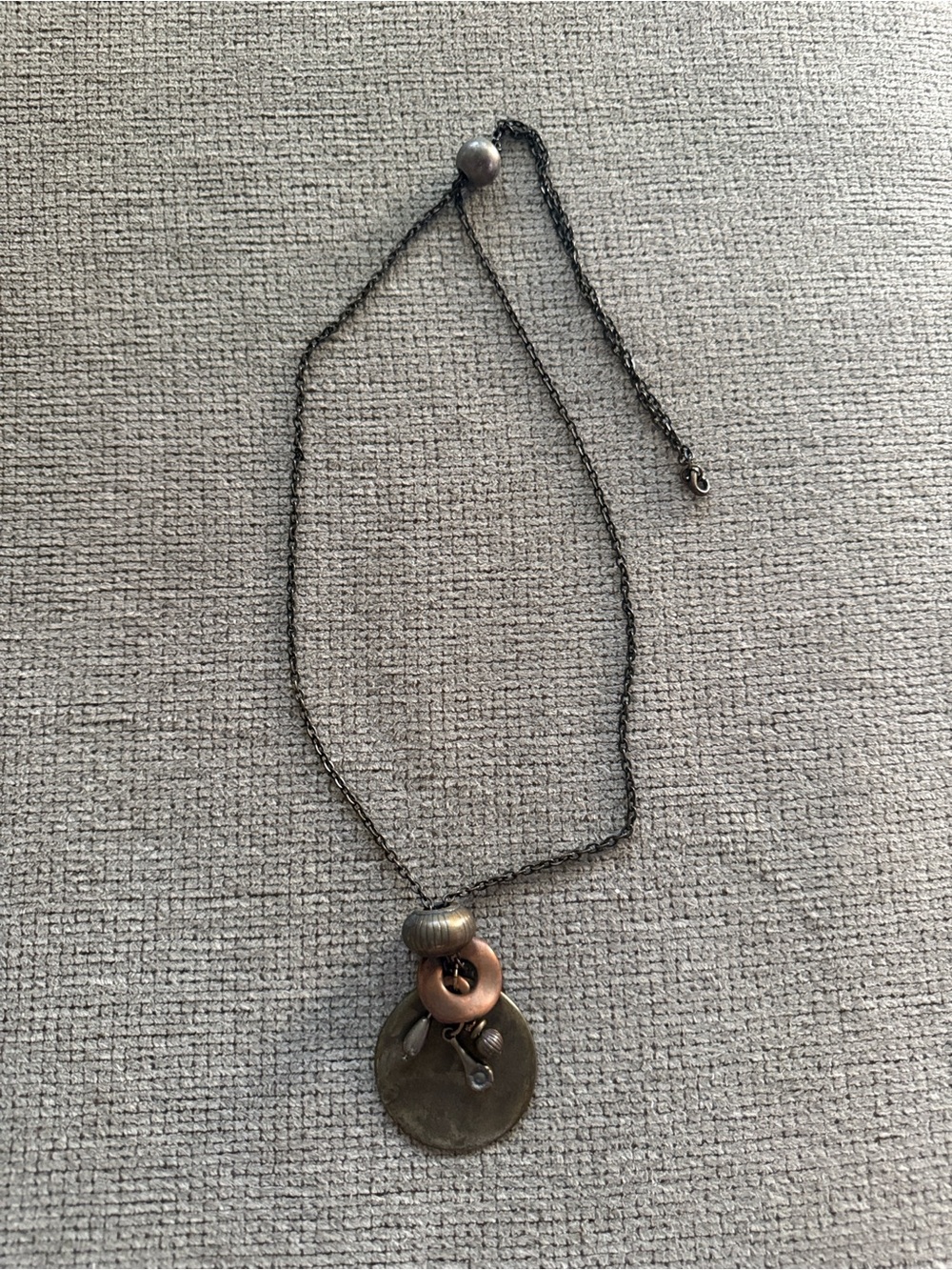 Mixed Metal Pendant Necklace - Bronze & Antique Silver
